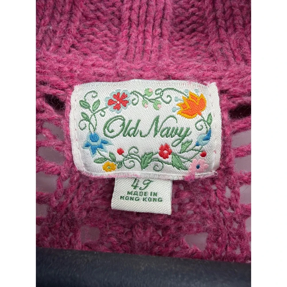 Vintage Old Navy Girls‎ Raspberry Pink Chunky Pointelle Knit Cardigan Sweater 4T